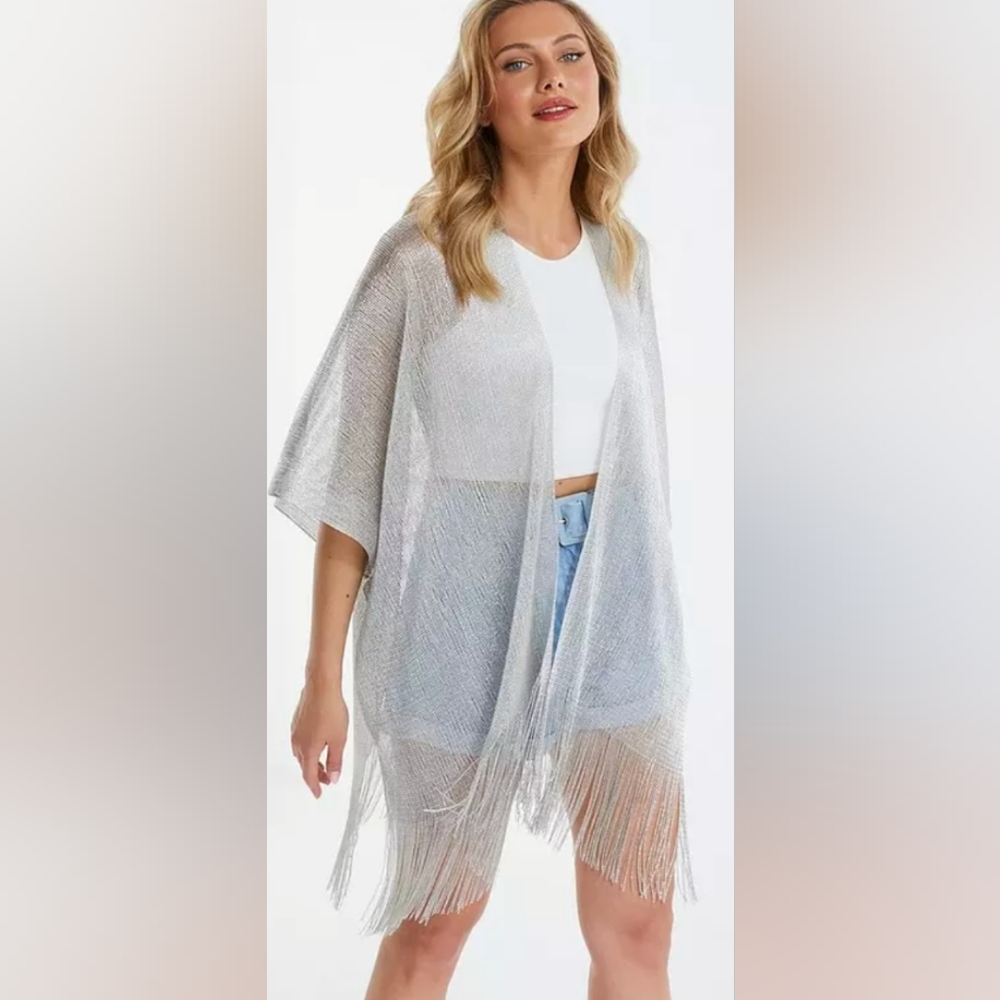 Metallic Silver Woven Poncho